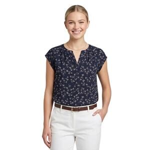 41 Hawthorn Split Neck Blouse Black Floral Short Sleeve Women Medium NWT